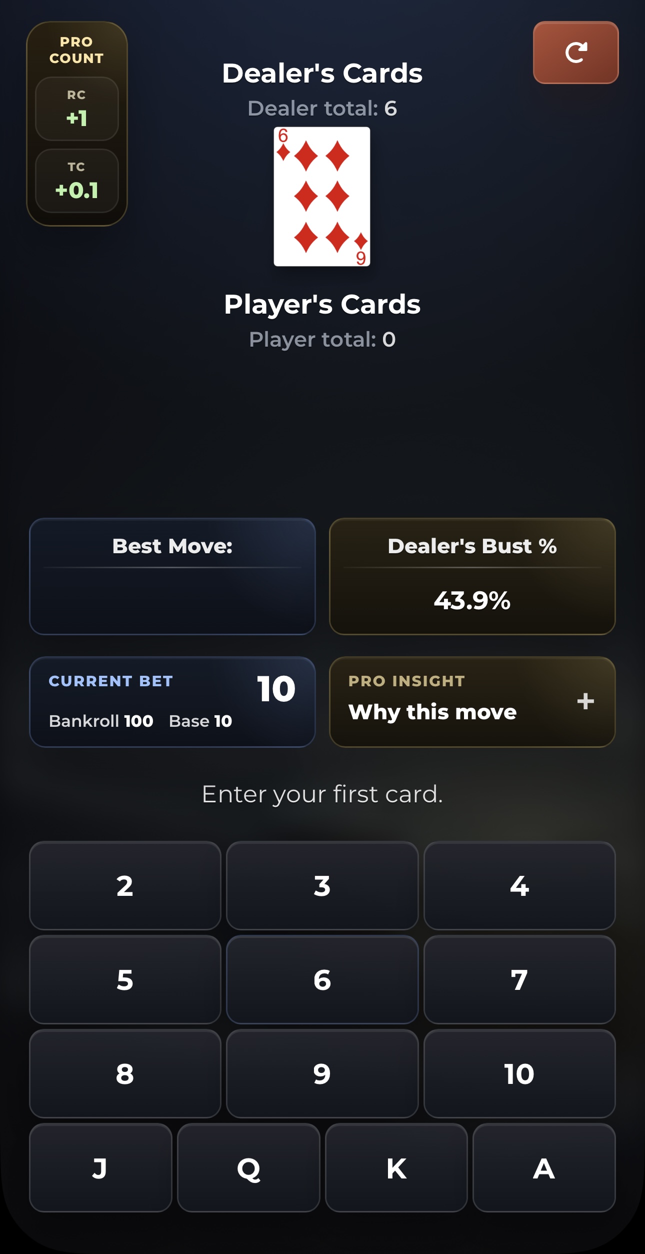 CardCaptain screenshot showing hand entry