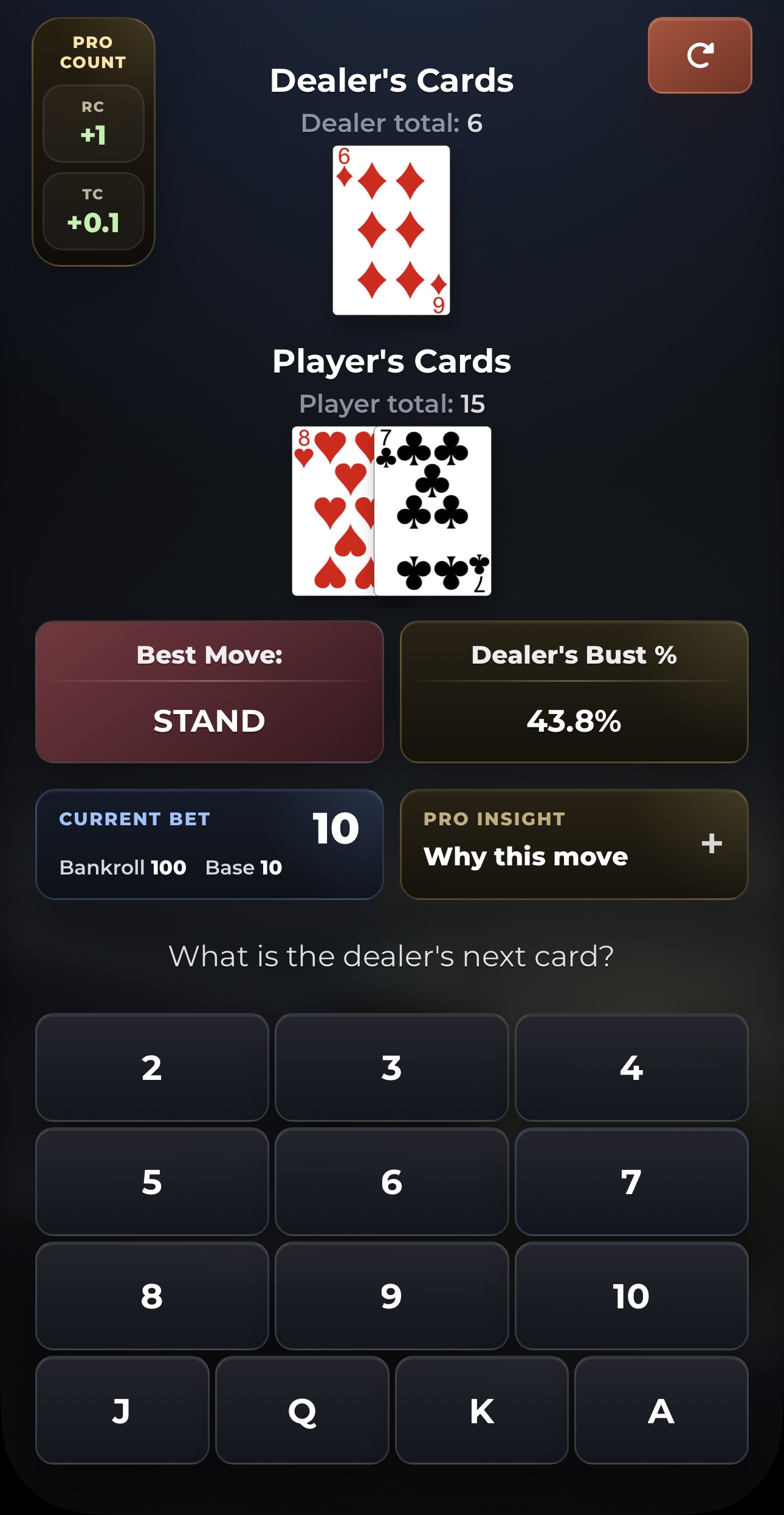 CardCaptain screenshot showing the recommended move